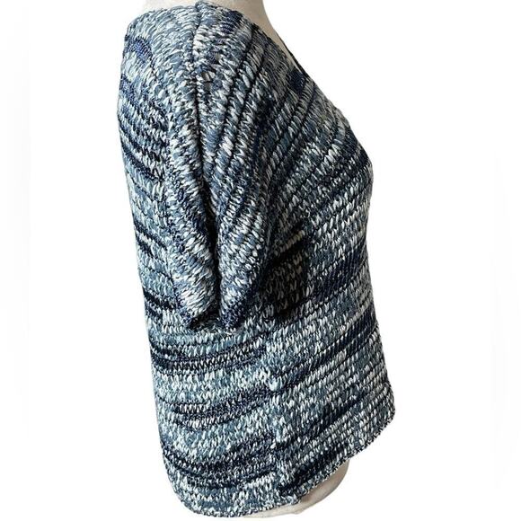 Eileen Fisher Brushstroke Cotton Tape Sweater Blue V-Neckline Size Small Petite - Picture 7 of 13
